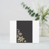 Carte Postale Élégant invitation noir blanc avec fleurs d'or (Debout devant)