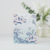 Carte Postale Elégant Jardin Fleur Japonais Bleu Clair (Debout devant)