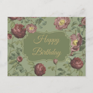 Carte Postale Elégant Jardin Vintage Roses Joyeux Anniversaire