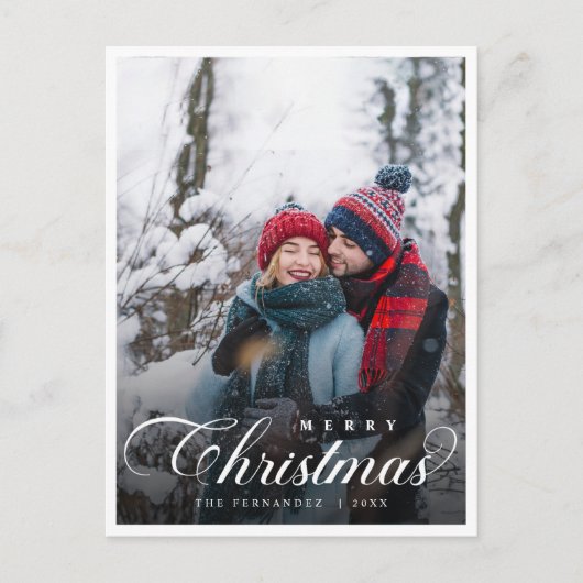Carte Postale Élégant Joyeux Script photo de Noël Simple (Devant)