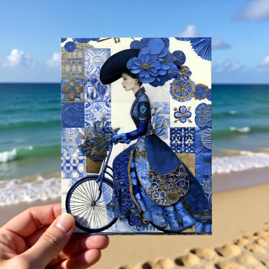 Carte Postale Elegant Lady Bicycle Delft