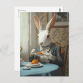 Carte Postale Elégant lapin à l'heure du thé (Devant / Derrière)