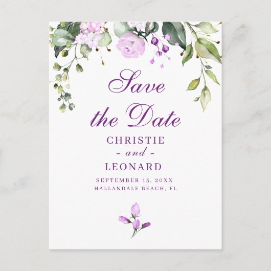 Carte Postale Élégant Lavande Violet Moderne Enregistrer la Date (Devant)
