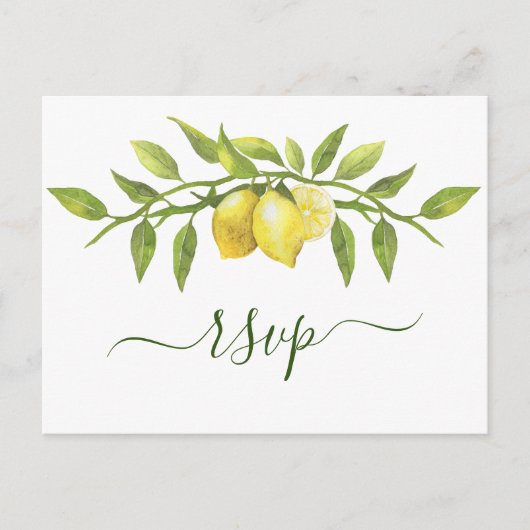 Carte Postale Elégant Lemons Aquarelle Verdure Mariage RSVP (Devant)