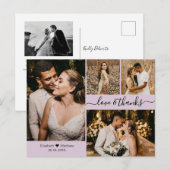 Carte Postale Elégant Lilac 4 Photo Collage Mariage Merci (Devant / Derrière)