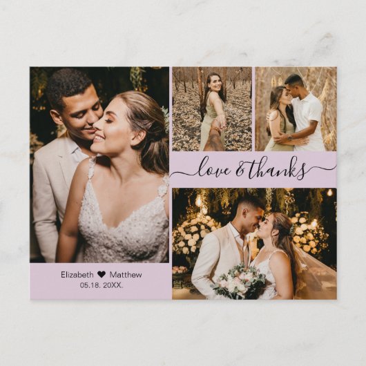 Carte Postale Elégant Lilac 4 Photo Collage Mariage Merci (Devant)