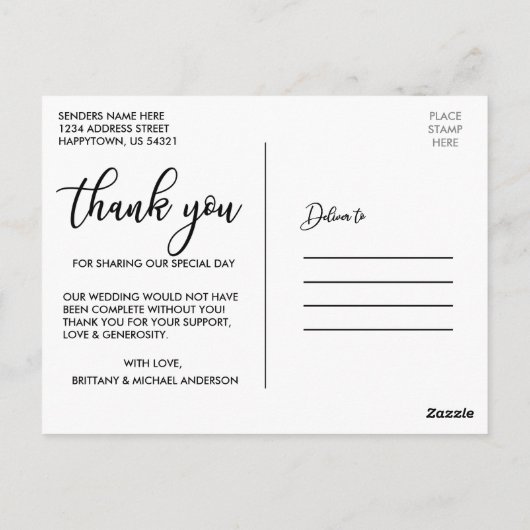 Carte Postale Elegant Love and Thanks Script Mariage Photo (Dos)