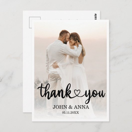 Carte Postale Elegant Love Heart Script Mariage Photo (Devant / Derrière)