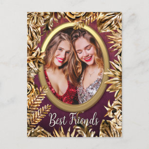 Carte Postale Elégant Luxe Gold Flowers Ajouter Votre Photo Pers
