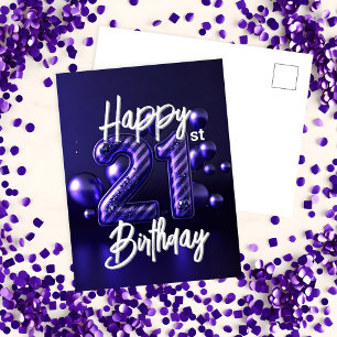 Carte Postale Elégant Luxueux Étincelant Violet 21e Anniversaire