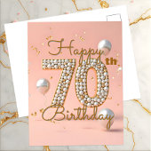 Carte Postale Elégant Luxueux Rose Pâle et Or 70e Anniversaire