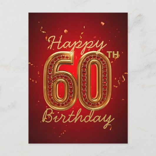 Carte Postale Elégant Luxueux Rouge Rubis et Or 60e Anniversaire (Devant)