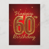 Carte Postale Elégant Luxueux Ruby Rouge et Or 60e anniversaire (Devant)