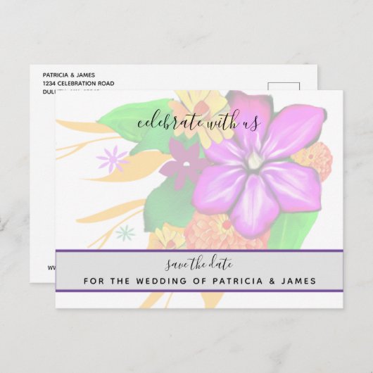 Carte Postale Élégant, magique et gras floral Enregistrer la dat (Devant / Derrière)