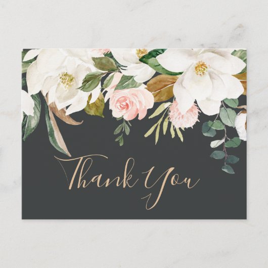 Carte Postale Elegant Magnolia Black & White Thank You Postcard (Devant)