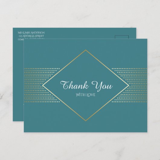 Carte Postale Elégant mariage art déco simple merci (Devant / Derrière)