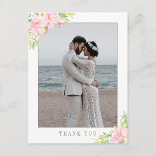 Carte Postale Elégant Mariage d'aquarelle florale Merci photo