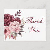 Carte Postale Elégant Mariage de Bourgogne Florale Peony Merci (Devant)