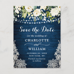 Carte Postale Élégant mariage de dentelle de roses blanches Enre