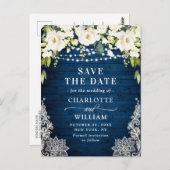 Carte Postale Élégant mariage de dentelle de roses blanches Enre (Devant / Derrière)