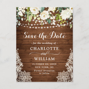 Carte Postale Élégant mariage de dentelle de roses blanches Enre