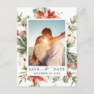 Carte Postale Élégant mariage de pin rouge Poinsettia Enregistre