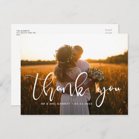 Carte Postale Élégant mariage de script merci (Devant / Derrière)