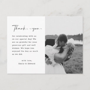 Carte Postale Élégant Mariage de script Merci photo personnalisé