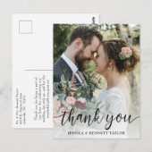 Carte Postale Élégant Mariage de script moderne Merci photo (Devant / Derrière)