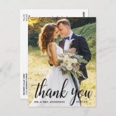 Carte Postale Élégant Mariage de script moderne Merci photo (Devant / Derrière)