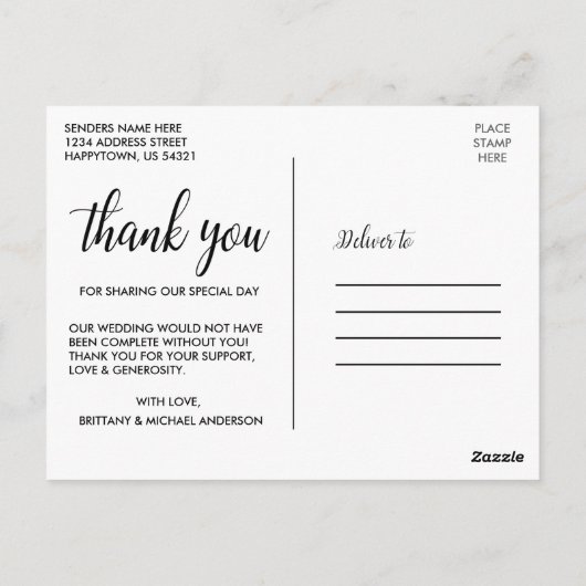 Carte Postale Élégant Mariage de script moderne Merci photo (Dos)