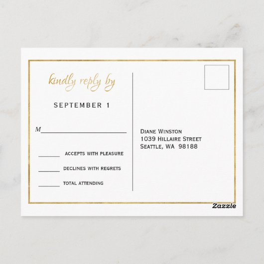 Carte Postale Elégant mariage de script or RSVP (Dos)