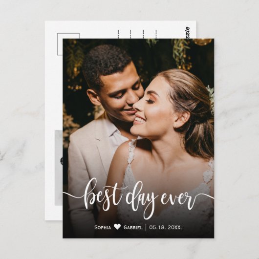 Carte Postale Elégant Mariage de script photo Merci Postcard (Devant / Derrière)