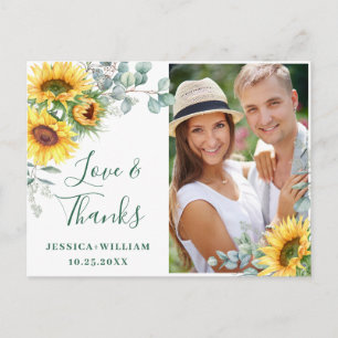 Carte Postale Elégant Mariage de tournesol Rustique Merci PHOTO