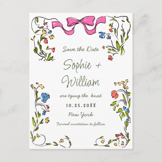 Carte Postale Elégant mariage des Fleurs sauvages de prairie Enr (Devant)