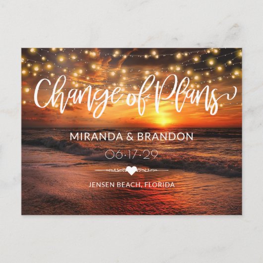 Carte Postale Élégant Mariage d'été de plage Changement de plan (Devant)