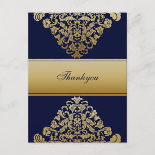 Carte Postale Élégant Mariage d'or de la marine Filigree