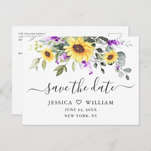 Carte Postale Élégant Mariage Eucalyptus Lavande Économisez la D (Devant / Derrière)