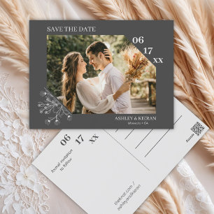 Carte Postale Élégant mariage floral gris sauvez la date