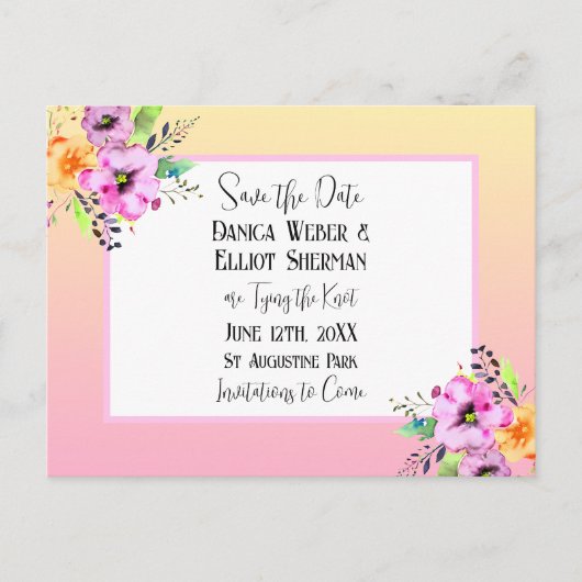 Carte Postale Élégant Mariage floral Petunias Enregistrer la dat (Devant)