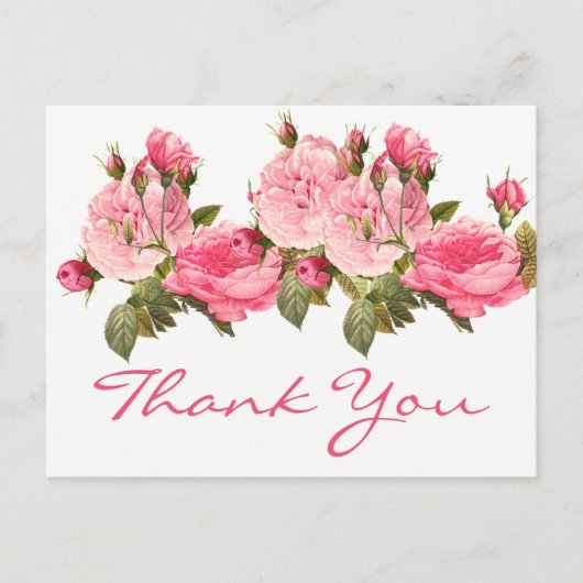 Carte Postale Élégant Mariage Floral Rose Merci (Devant)