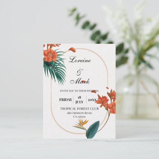 Carte Postale Élégant Mariage floral tropical (Debout devant)