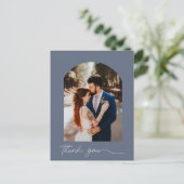 Carte Postale Elégant Mariage photo bleu Merci (Debout devant)