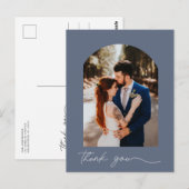 Carte Postale Elégant Mariage photo bleu Merci (Devant / Derrière)