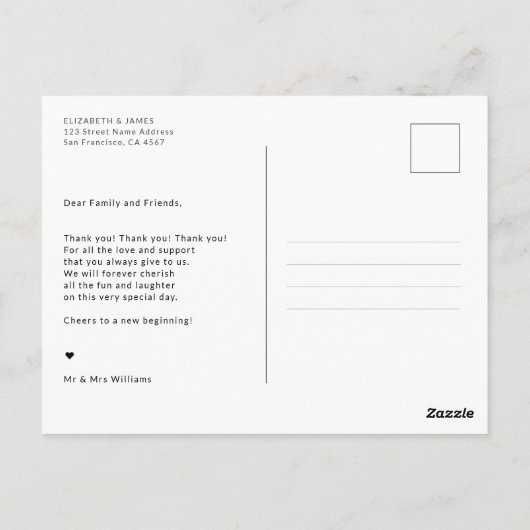 Carte Postale Élégant Mariage photo de script élégant Merci (Dos)