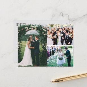 Carte Postale Élégant Mariage photo de script Merci
