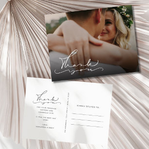 Carte Postale Élégant Mariage photo de script Merci
