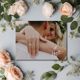 Carte Postale Élégant Mariage photo de script Merci