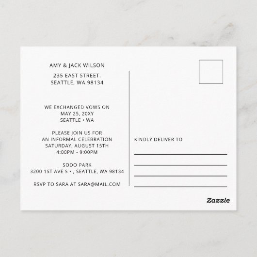 Carte Postale Élégant Mariage photo de script simple (Dos)