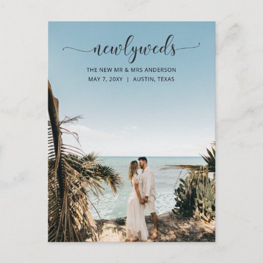Carte Postale Élégant Mariage photo de script simple (Devant)